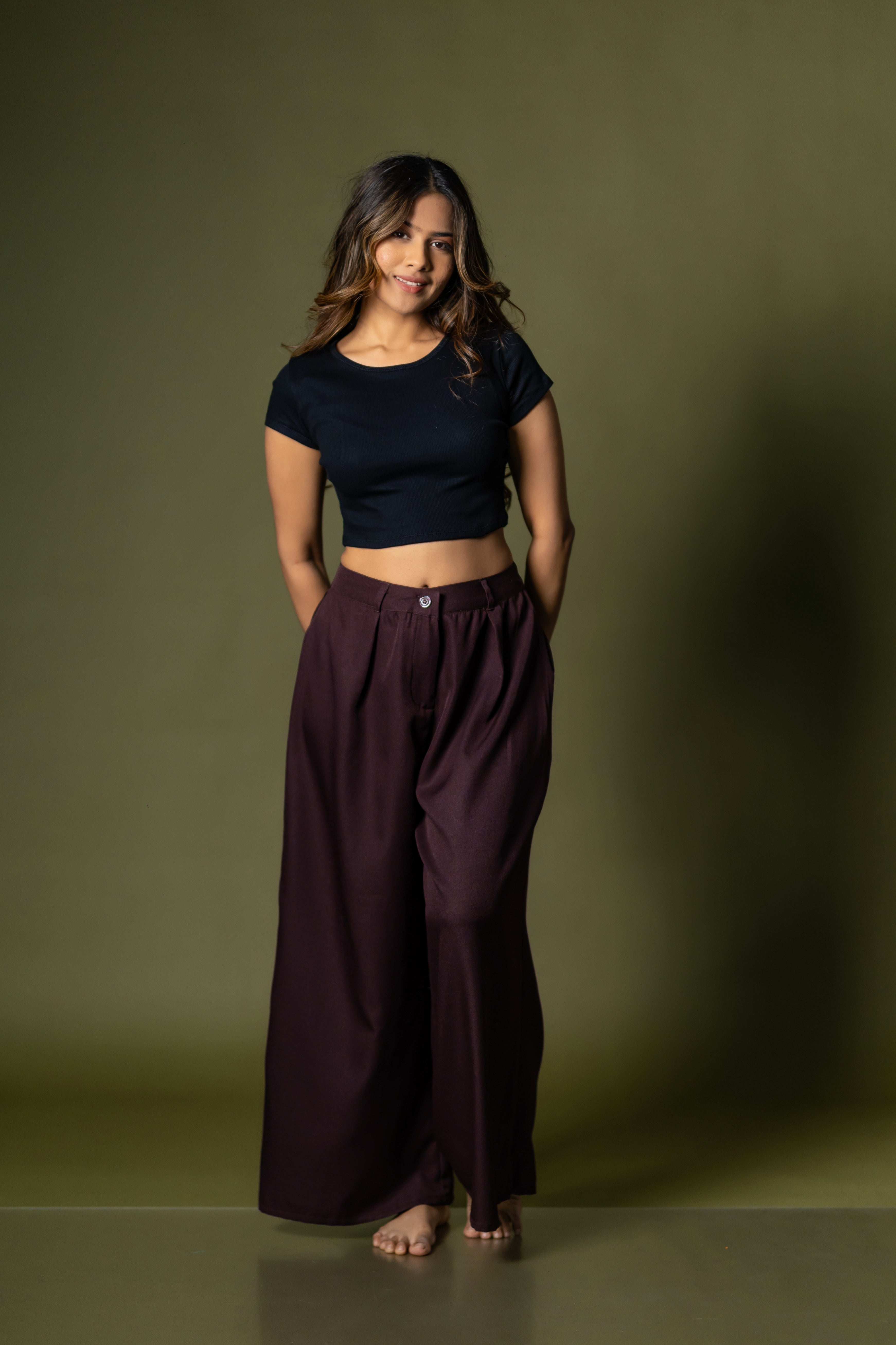 Tailored wide leg pant- Merlot