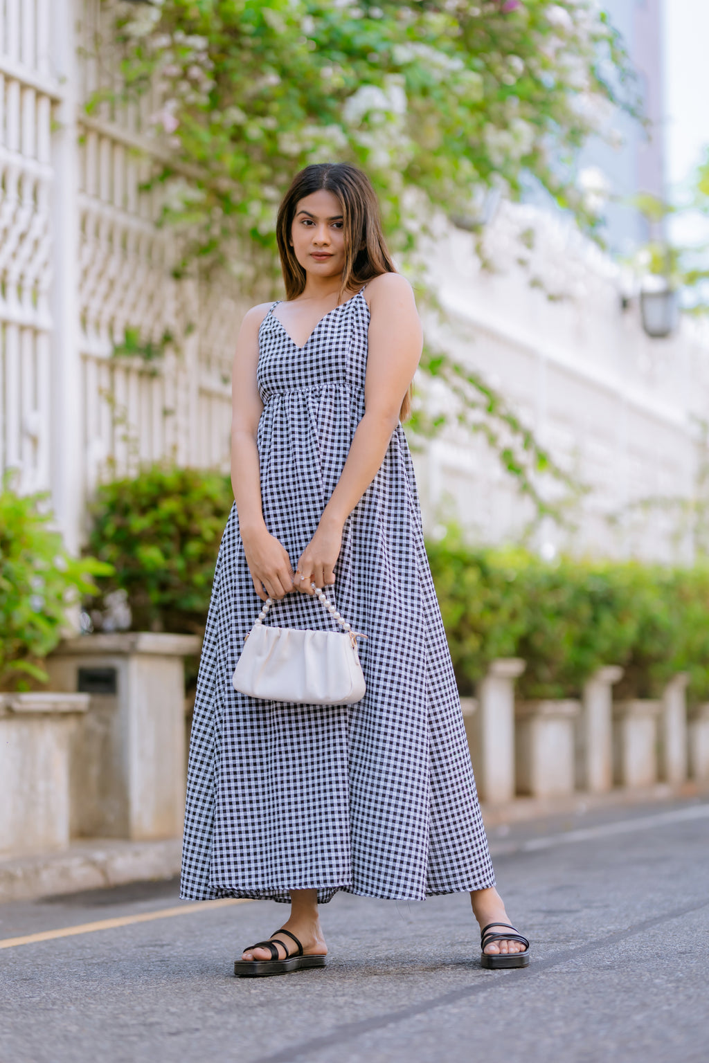 Black & White Gingham Sleeveless Maxi Dress