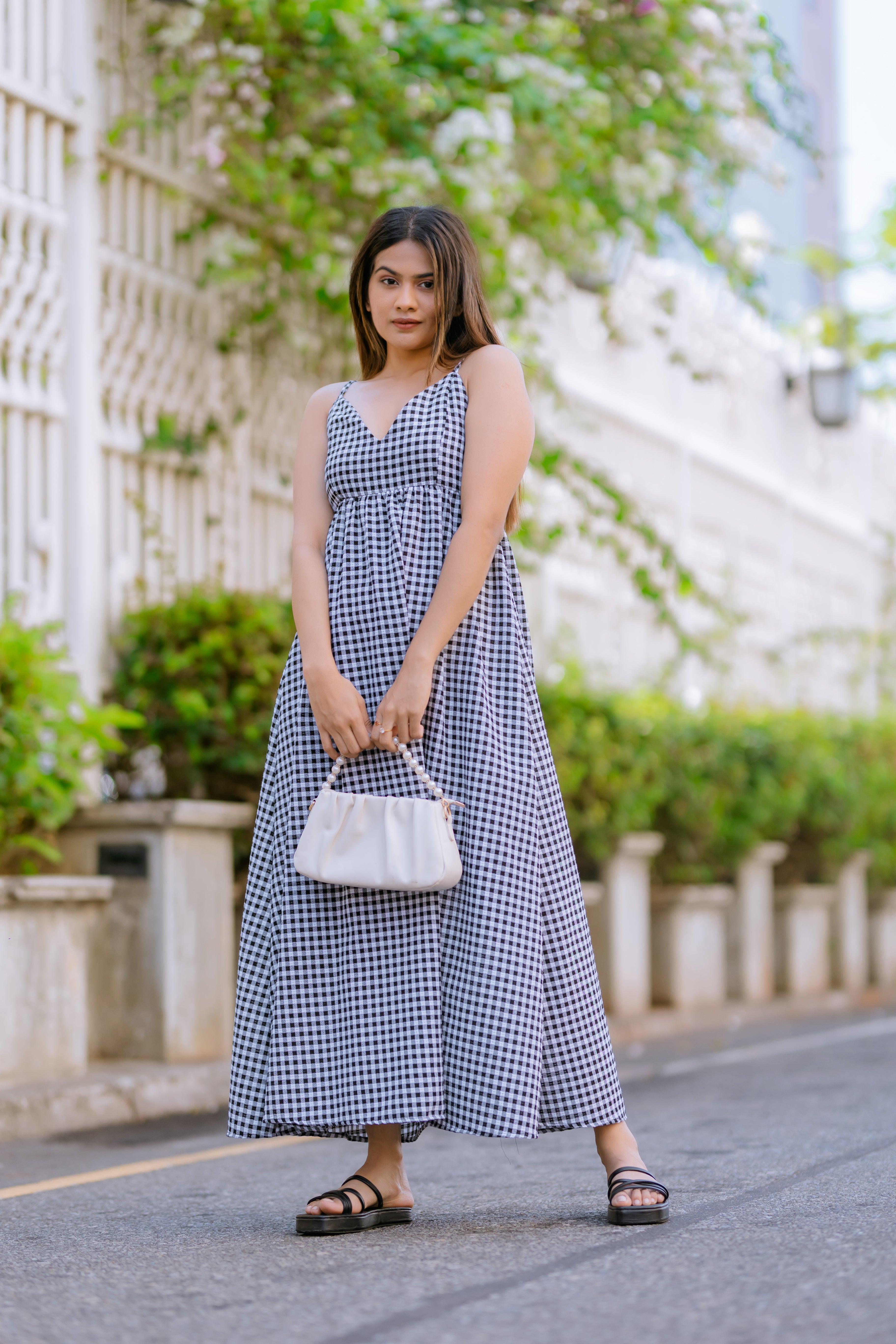 Black & White Gingham Sleeveless Maxi Dress