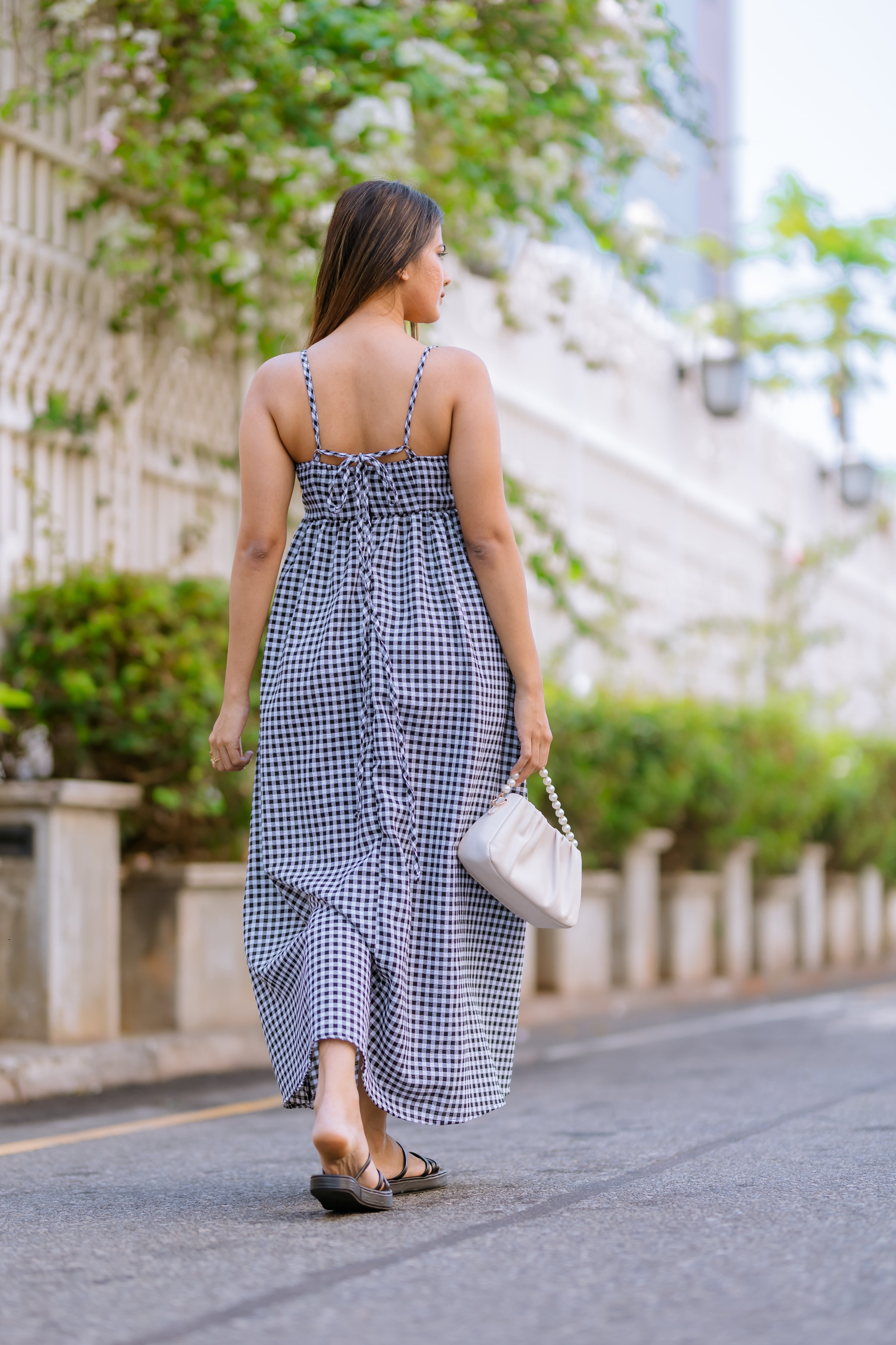 Black & White Gingham Sleeveless Maxi Dress