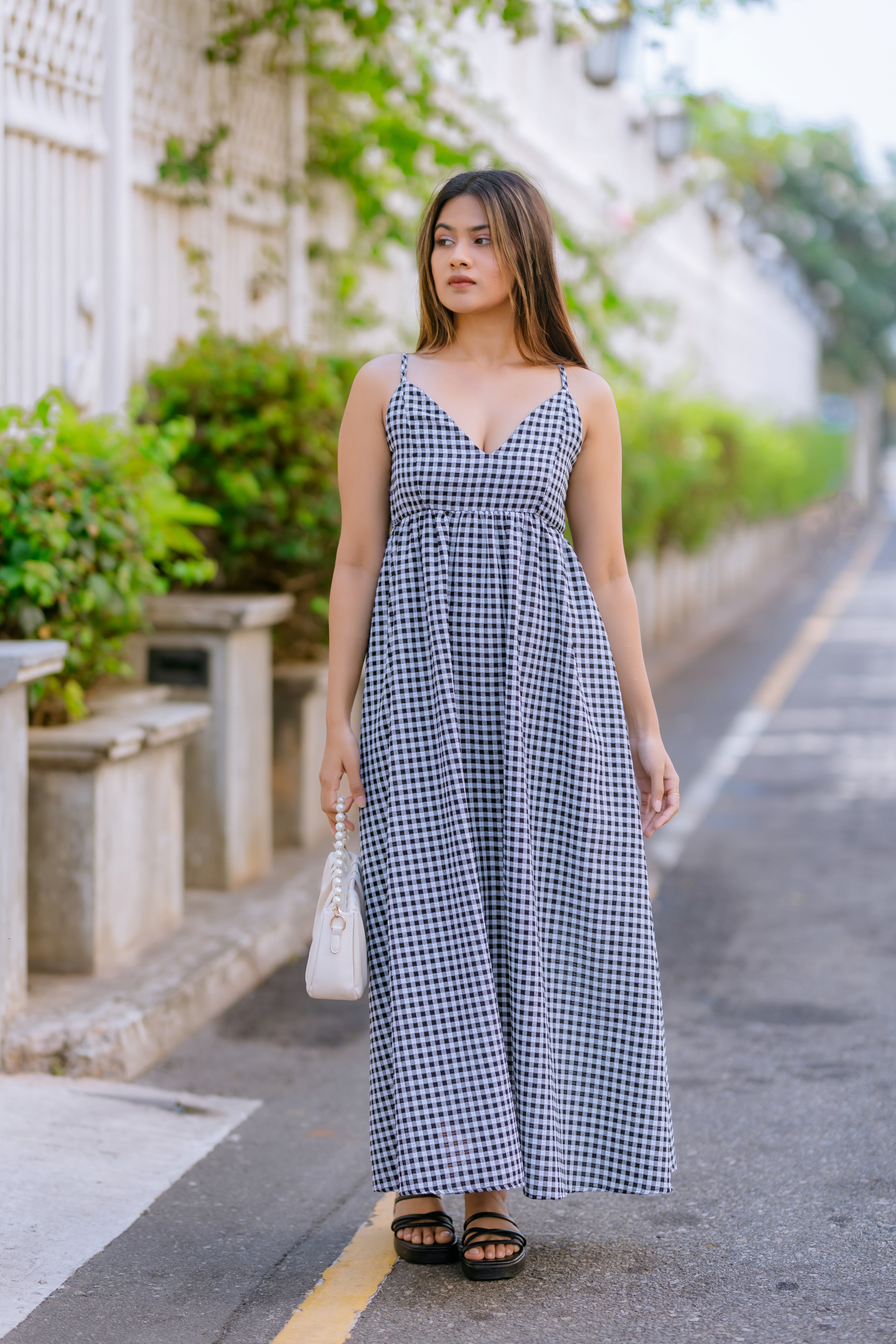 Black & White Gingham Sleeveless Maxi Dress
