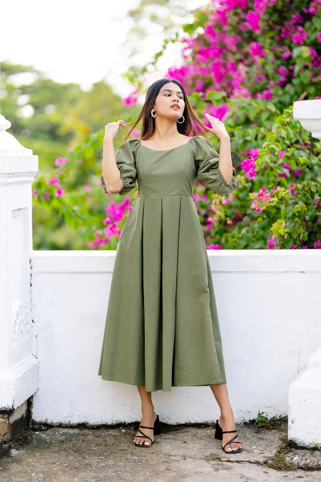 Green Box Pleated Dress