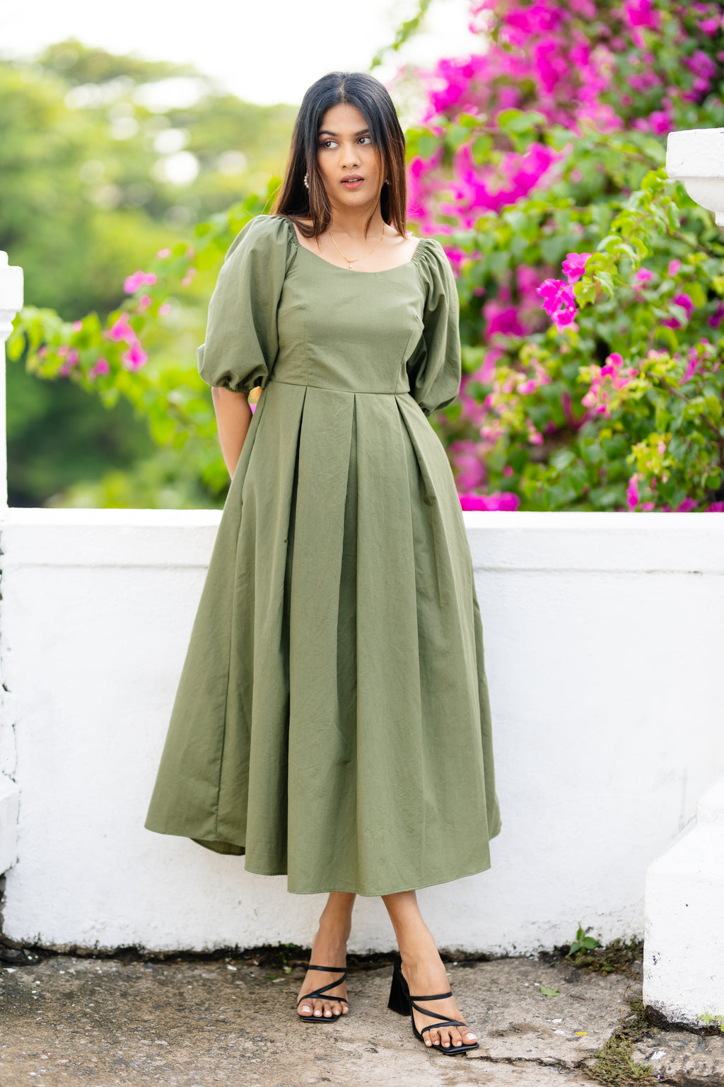 Green Box Pleated Dress