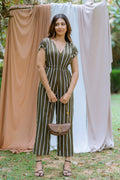 Striped Jumpsuit With Ruched Sleeves