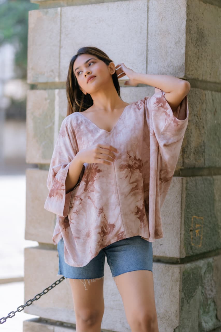Printed kimono sleeve Top